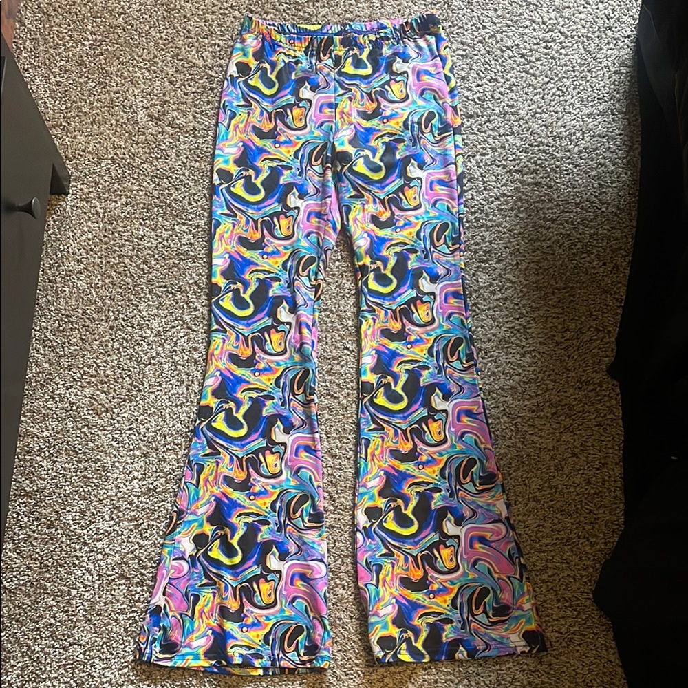 Colorful Swirl Pattern Flared Pants